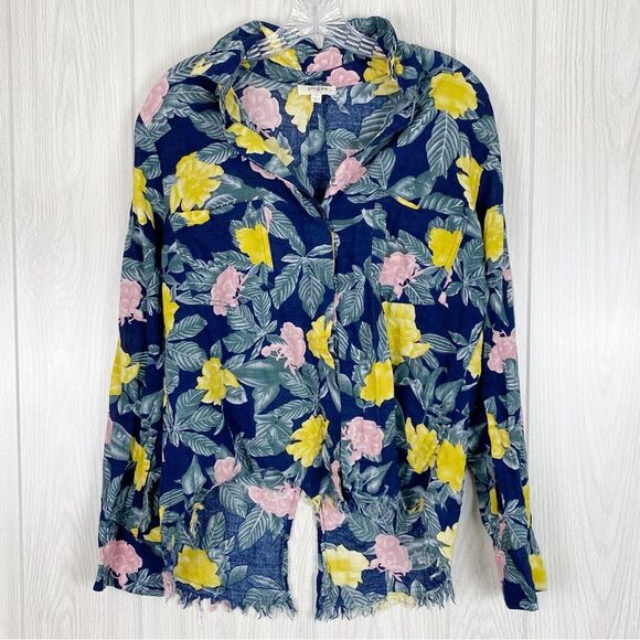 Umgee Tops - Umgee | Navy Blue Floral Button Down Long Sleeve Size Medium